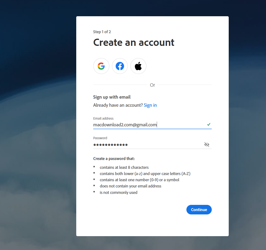 Đăng ký tài khoản Adobe