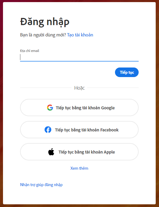 Cách tạo tài khoản Adobe